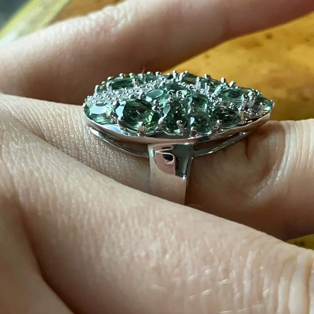 Natural Green Apatite Sterling Silver Cocktail Ring Size 7